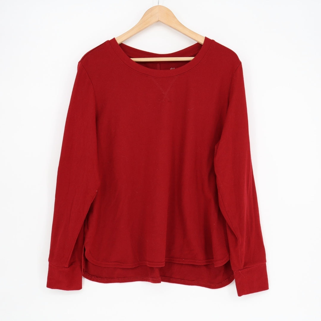 Xhilaration Pajama Top Women L Red Round Neck Long Sleeve High Low Hem Sleepwear