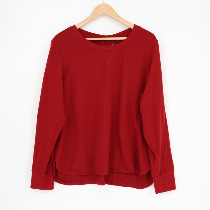 Xhilaration Pajama Top Women L Red Round Neck Long Sleeve High Low Hem Sleepwear