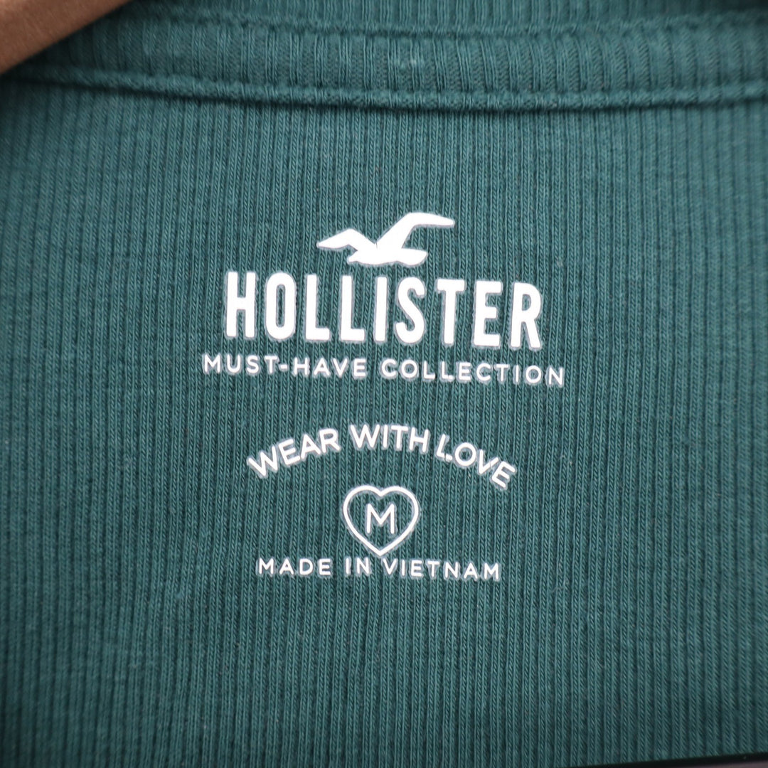 Hollister Must-Have Collection Dark Green Ribbed Long Sleeve Crew Neck Top