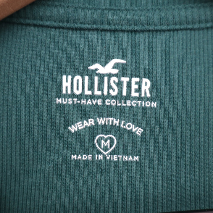 Hollister Must-Have Collection Dark Green Ribbed Long Sleeve Crew Neck Top