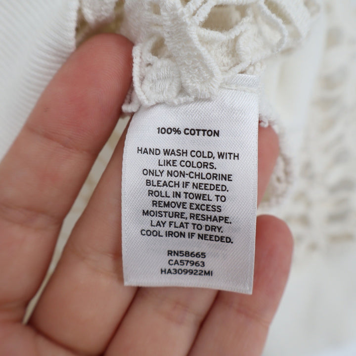 Halogen Womens XS Cream White Open Knit Crochet Cotton Long Sleeve Top