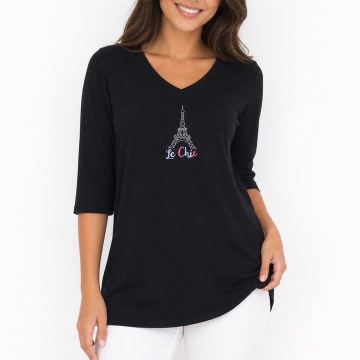 Rene Rofe Sleepwear Black Cotton Paris Eiffel Tower Le Chic Nightgown Small