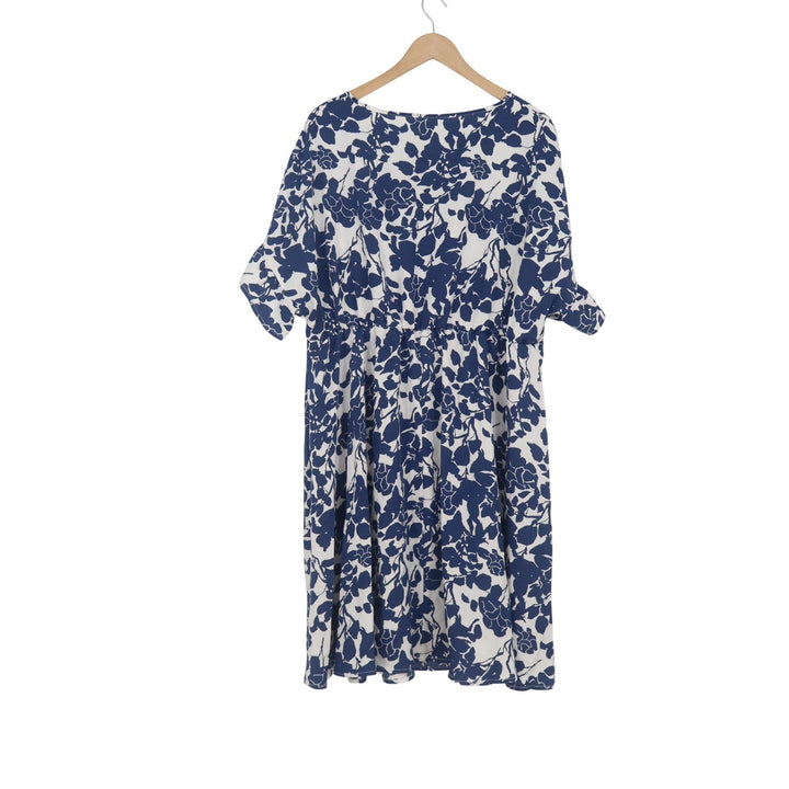 Shein Curve 3XL Blue White Floral Short Sleeve Midi Dress Elastic Waist