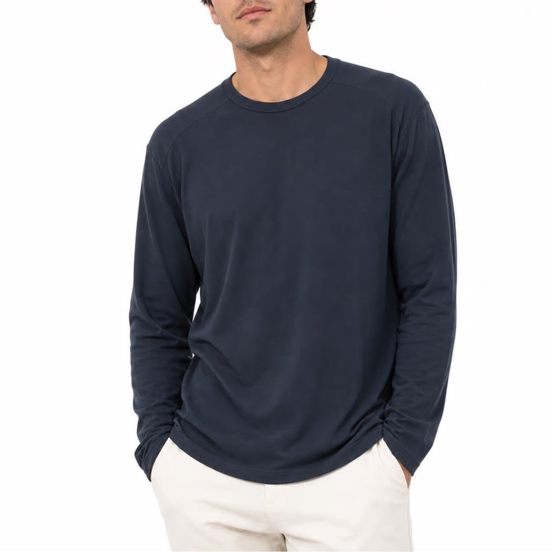 Uniqlo AIRism Mens Long Sleeve Crewneck T-Shirt Navy Blue Large