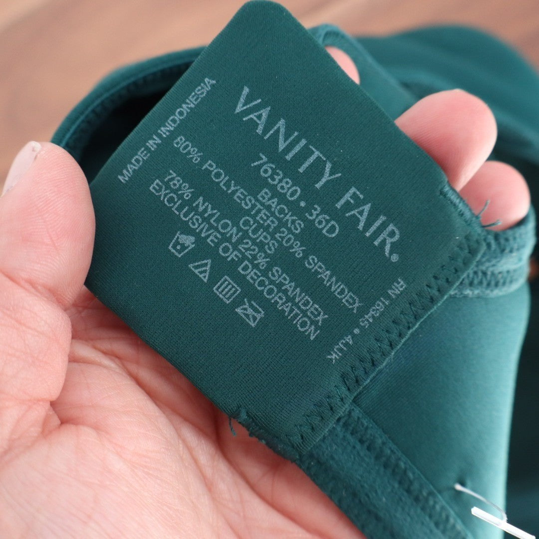 Vanity Fair Beauty Back Smoothing Contour Bra Women 36D Green Full-Figure Padded