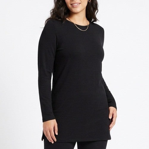 Old Navy Tunic T-Shirt Womens Medium Black Knit Round Neck Long Sleeve Pullover