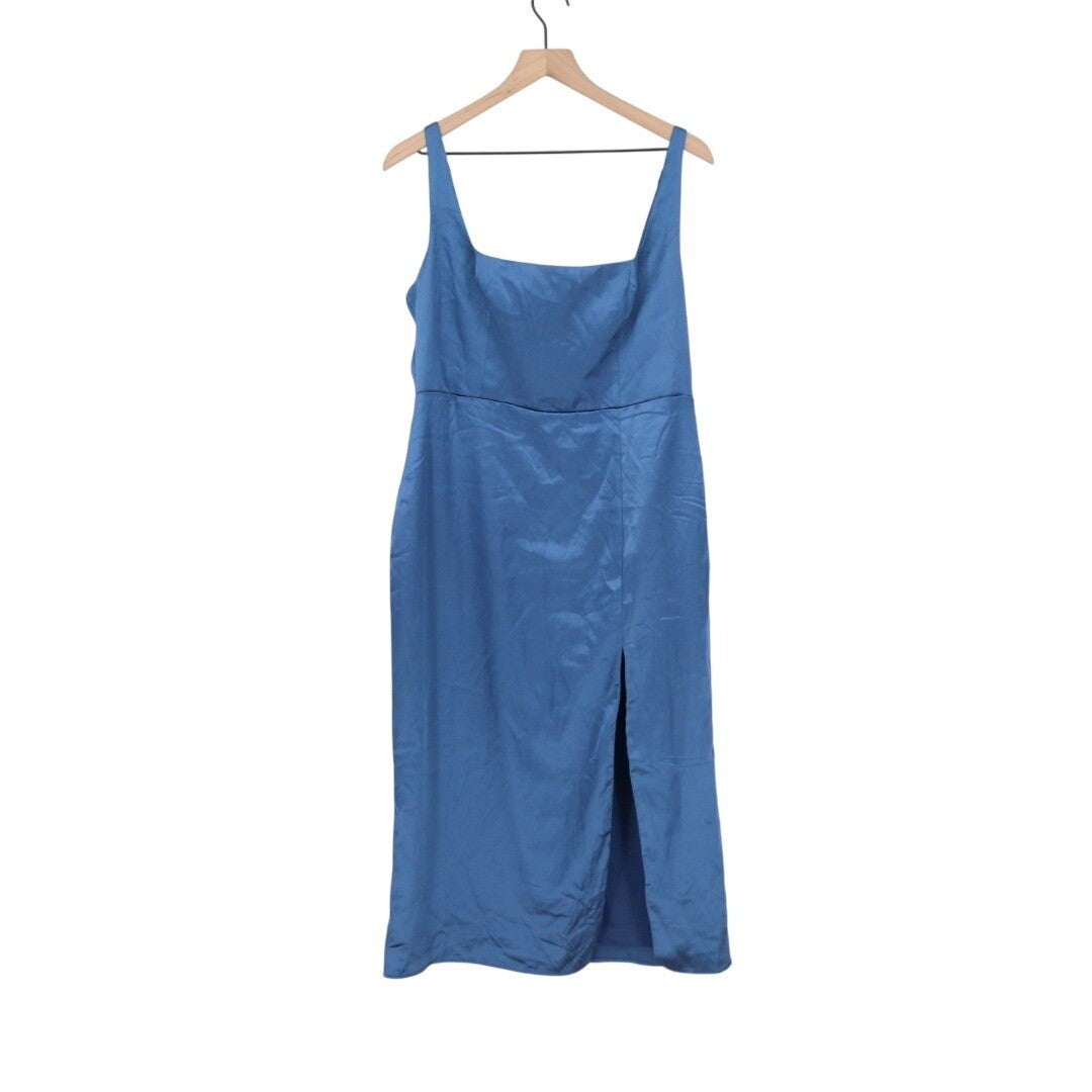 Lulus Keep It Precious Midi Dress Womens XL Blue Satin Sleeveless Wedding Formal