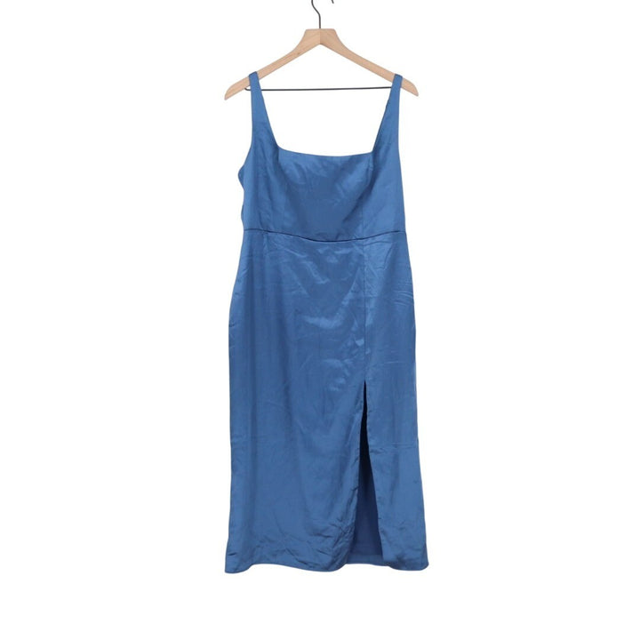 Lulus Keep It Precious Midi Dress Womens XL Blue Satin Sleeveless Wedding Formal
