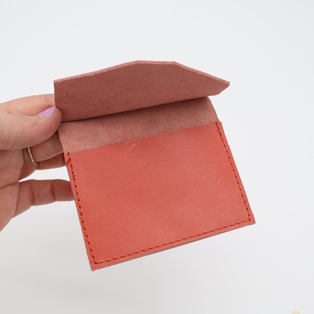 ABLE Womens Minimalist Card Holder Orange Leather Embossed Logo Fold Over Flap