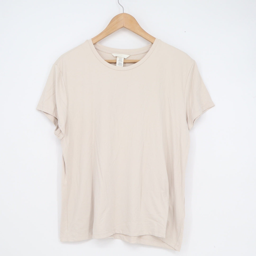HM Womens XXL Beige Short Sleeve Crew Neck Stretch Nylon Spandex Basic T-Shirt
