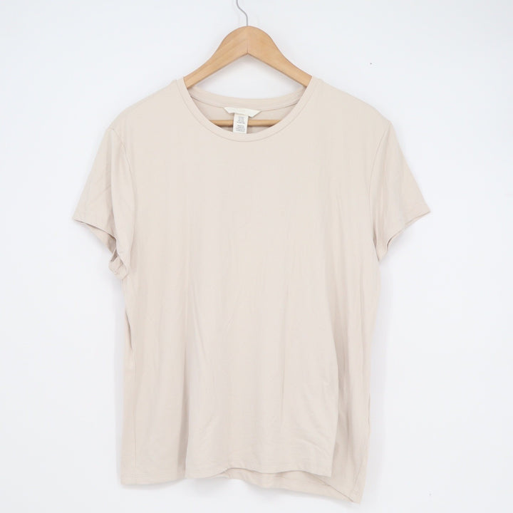 HM Womens XXL Beige Short Sleeve Crew Neck Stretch Nylon Spandex Basic T-Shirt