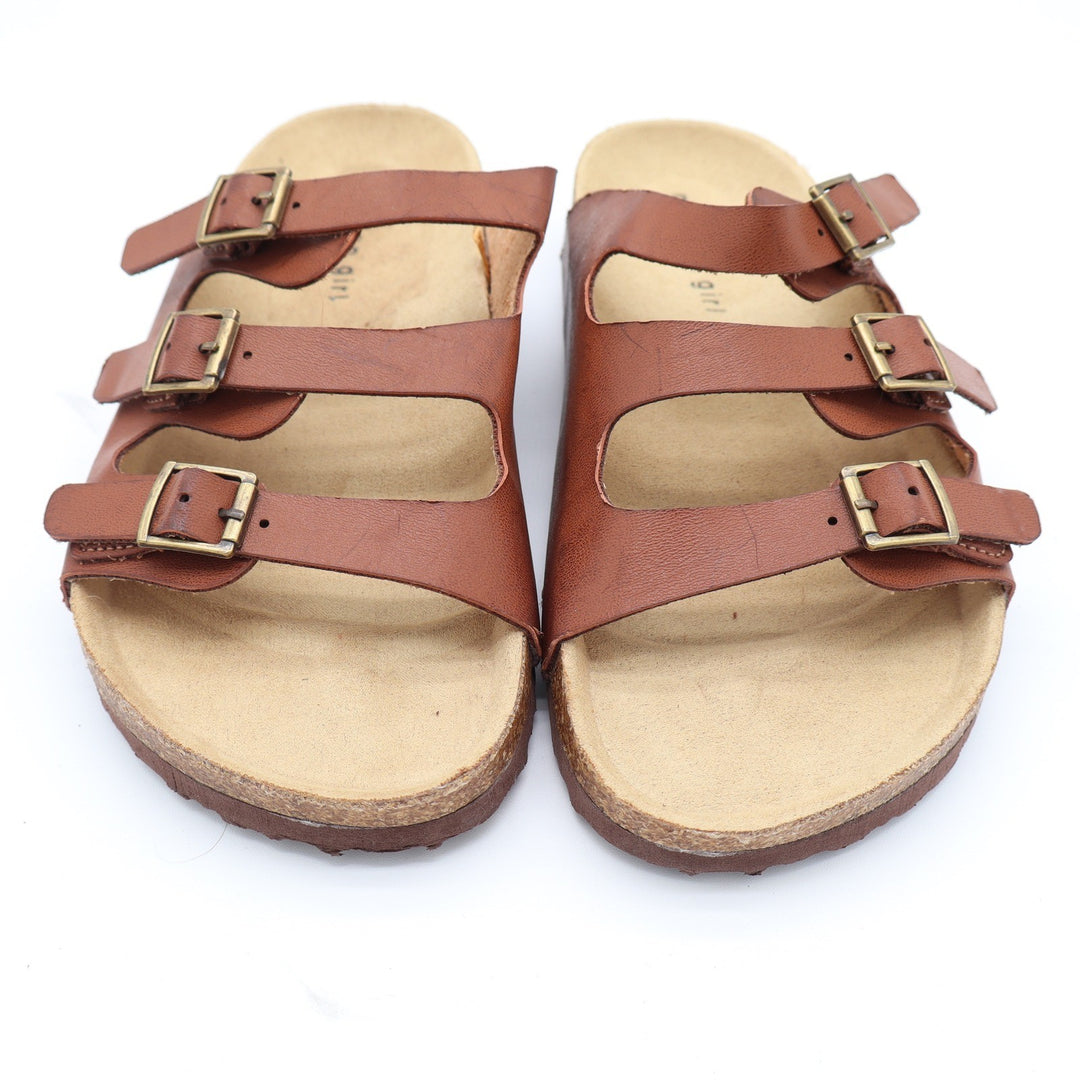 Madden Girl G-Percy Cognac Brown Triple Buckle Slide Sandals 6