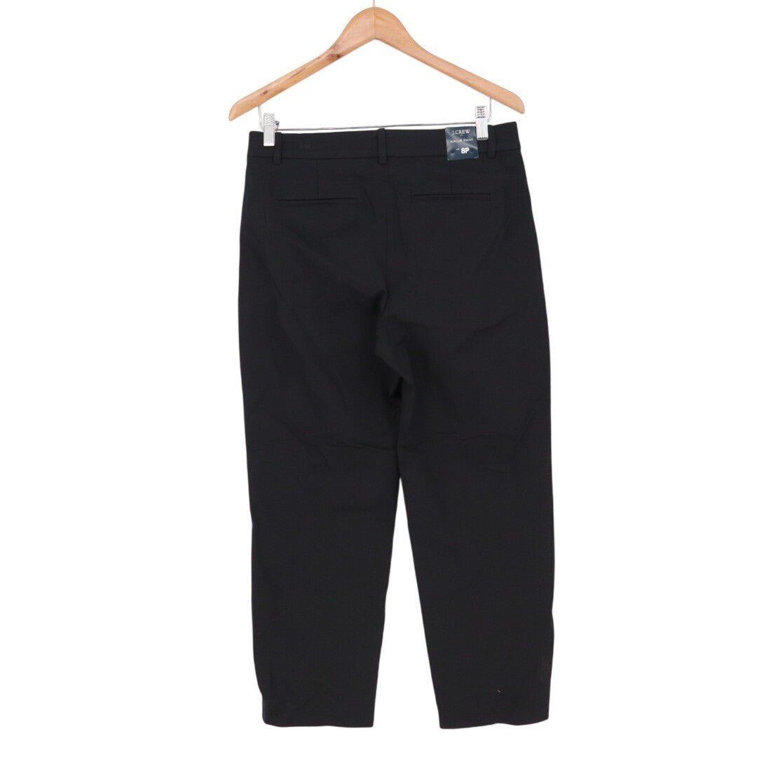 J. Crew Kallie Dress Pants Womens 8P Black Slash Pockets Cotton Wide Leg Formal
