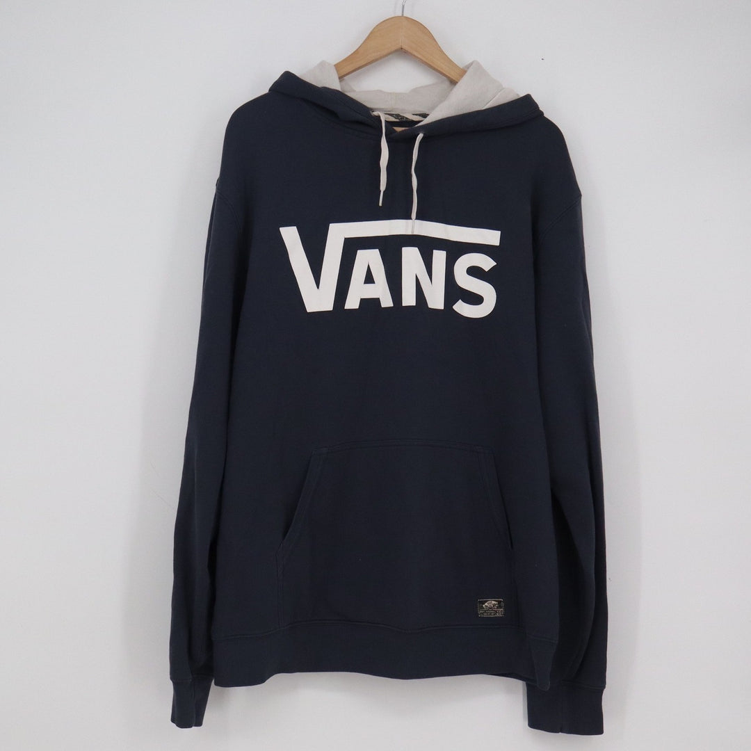 Vans Mens XL Navy Blue Classic Logo Pullover Hoodie Sweatshirt Contrast Hood