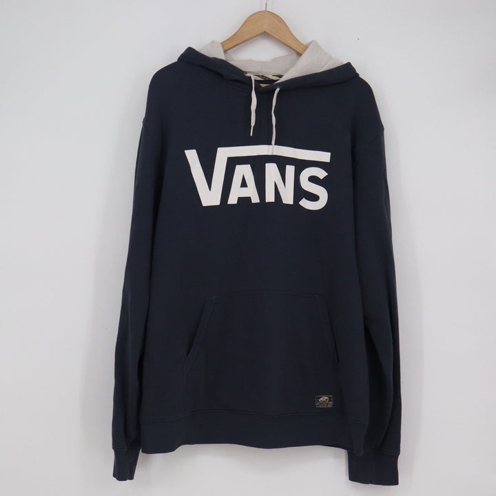 Vans Mens XL Navy Blue Classic Logo Pullover Hoodie Sweatshirt Contrast Hood