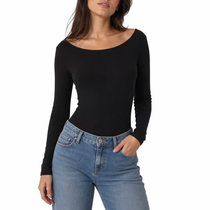 H&M Divided Bodysuit Womens Medium Black Stretch Knit Scoop Neck Long Sleeve