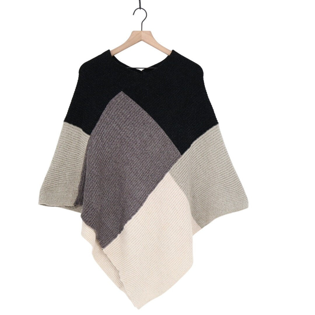 E.Luna Seasonal Fashion Poncho Women's One Size Multi Colorblock Knit Ribbed