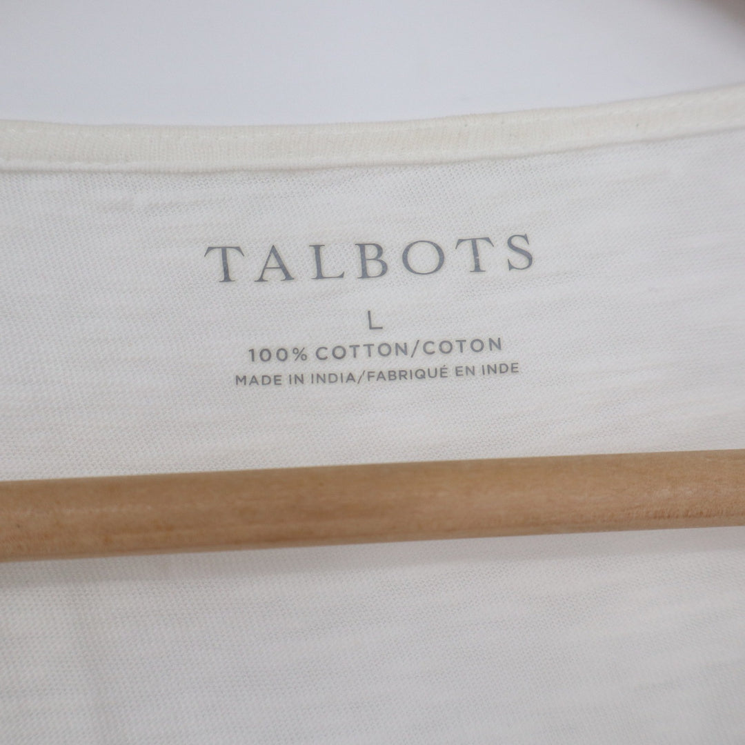 Talbots Womens White Cotton Slub Eyelet V-Neck Short Sleeve T-Shirt Size L
