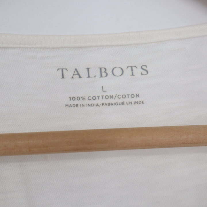 Talbots Womens White Cotton Slub Eyelet V-Neck Short Sleeve T-Shirt Size L