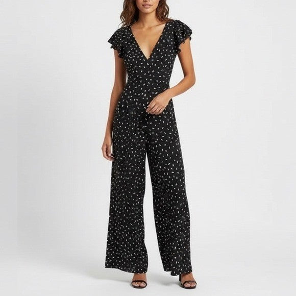Lulus In Demand Black and White Print Sleeveless Wide-Leg Jumpsuit Size XS