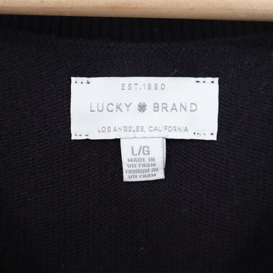 Lucky Brand Womens Black V-Neck Raglan Sleeve Pullover Sweater Size L