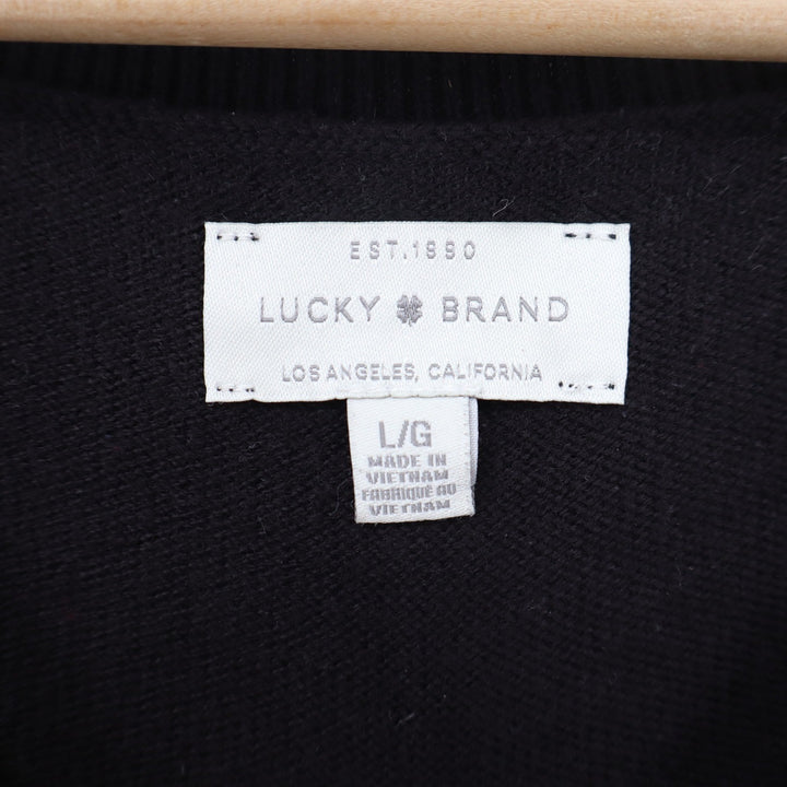 Lucky Brand Womens Black V-Neck Raglan Sleeve Pullover Sweater Size L