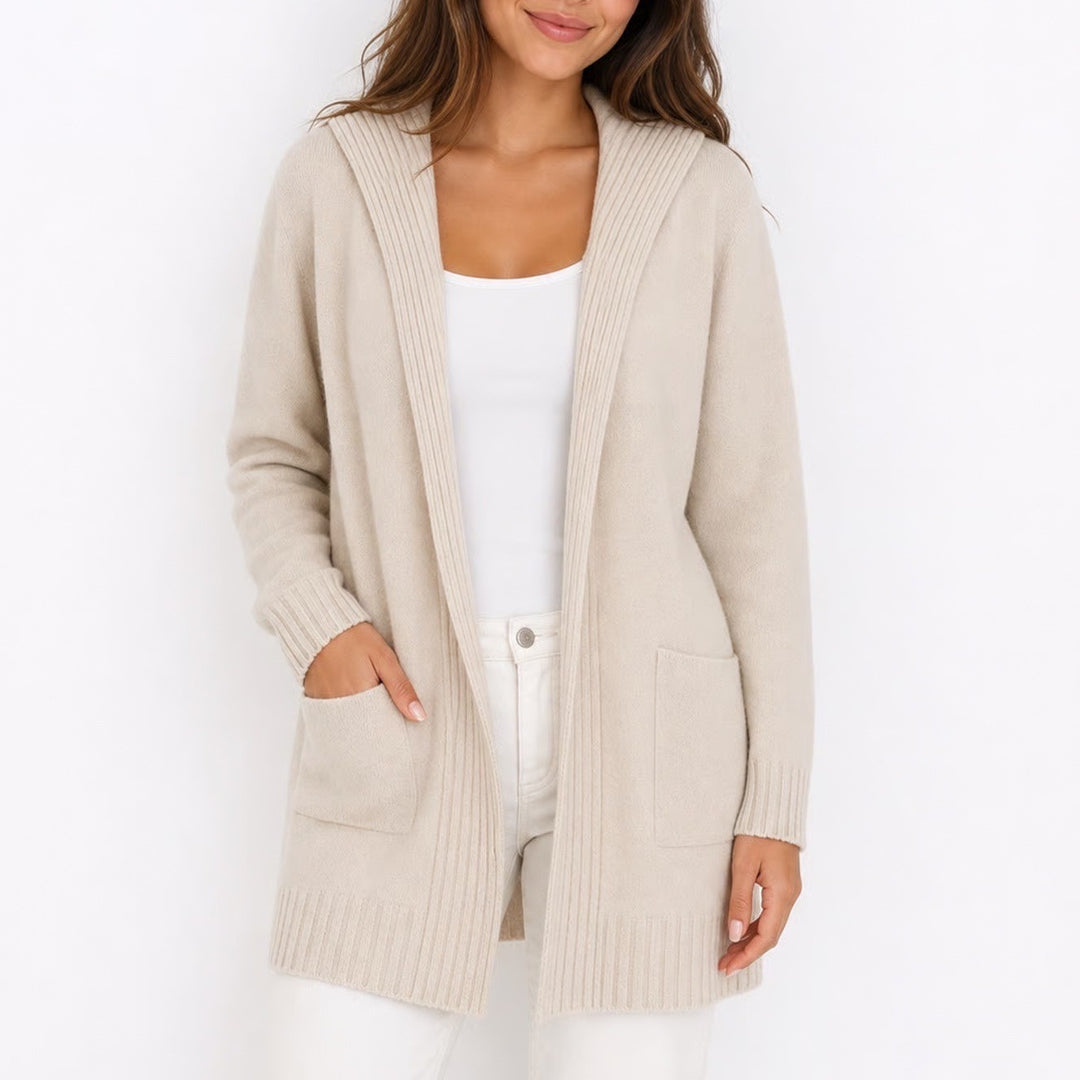 Cyrus Women Cream Open Front Hooded Cardigan Sweater Pockets Large