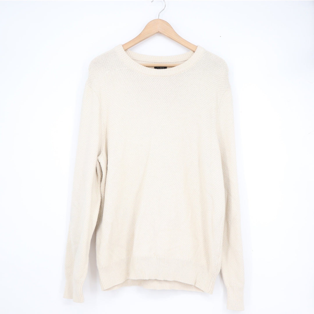 J.Crew Mens Textured Cotton Crewneck Sweater Cream Off-White Size L