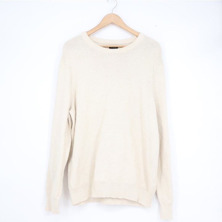 J.Crew Mens Textured Cotton Crewneck Sweater Cream Off-White Size L