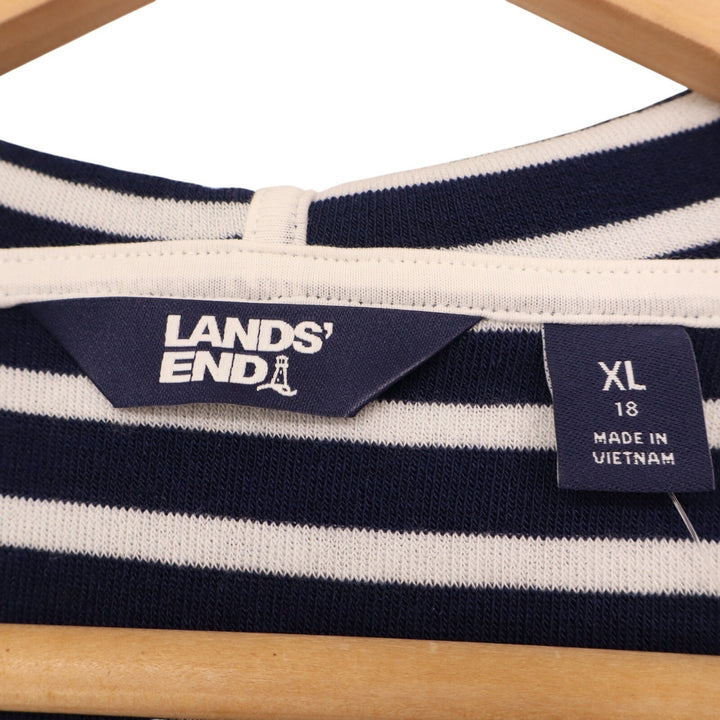 Lands' End Swim Cover-Up Womens XL Blue White Striped Terry Hooded Split Neck