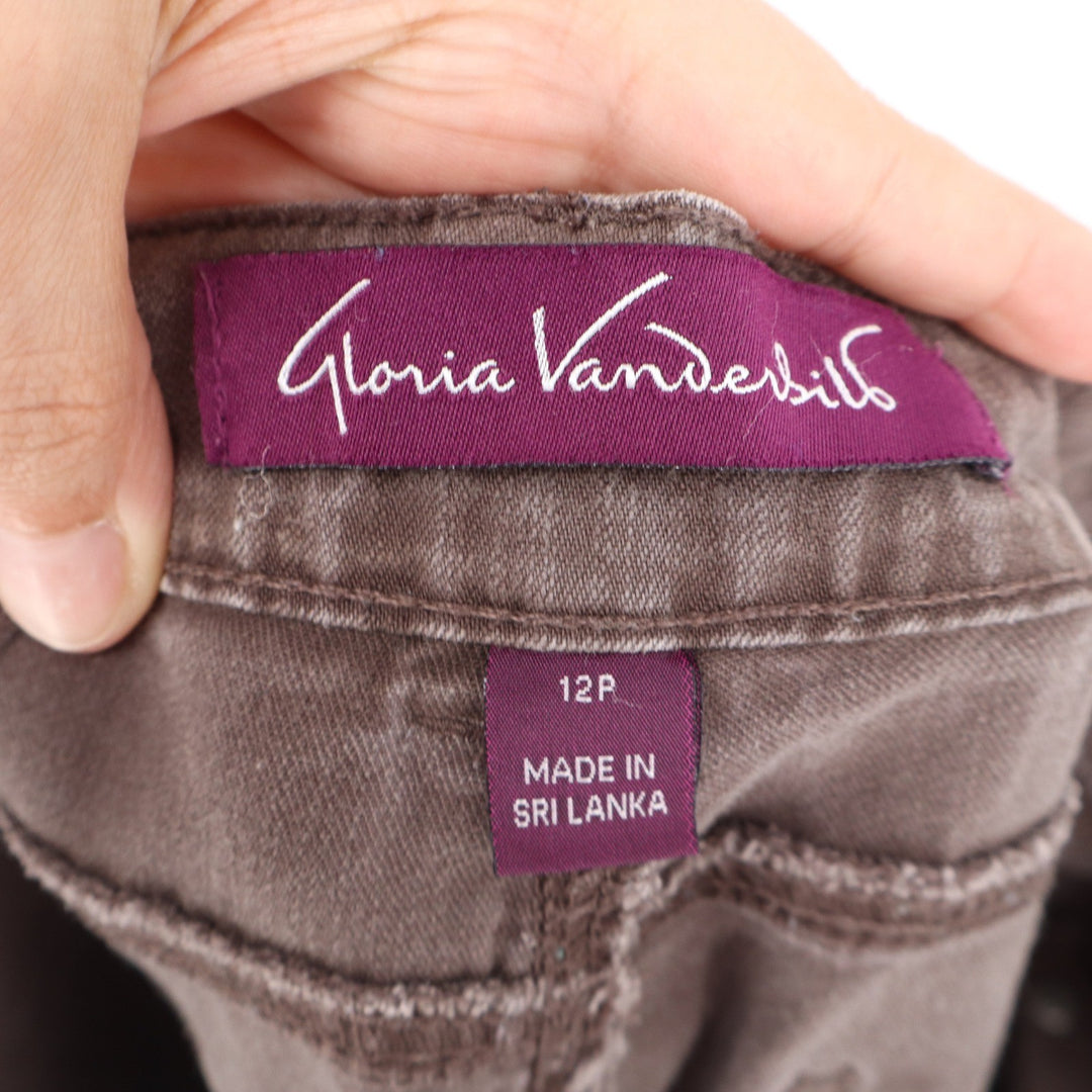 Gloria Vanderbilt Amanda Brown Embroidered Capri Pants Womens 12P Petite Stretch