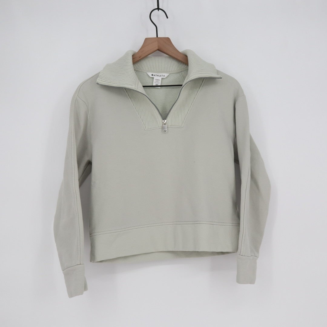 Athleta Retroplush Revive Sweatshirt Womens 2XS Sage Green Half Zip Fleece Lined