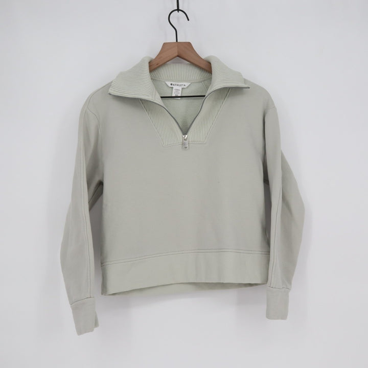 Athleta Retroplush Revive Sweatshirt Womens 2XS Sage Green Half Zip Fleece Lined