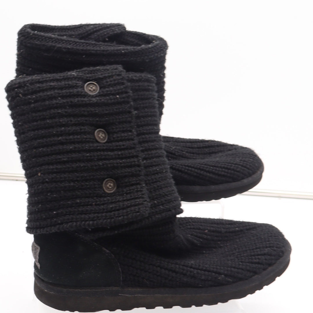 UGG Cardy Black Knit Button Slouch Sweater Boots Womens Size 9