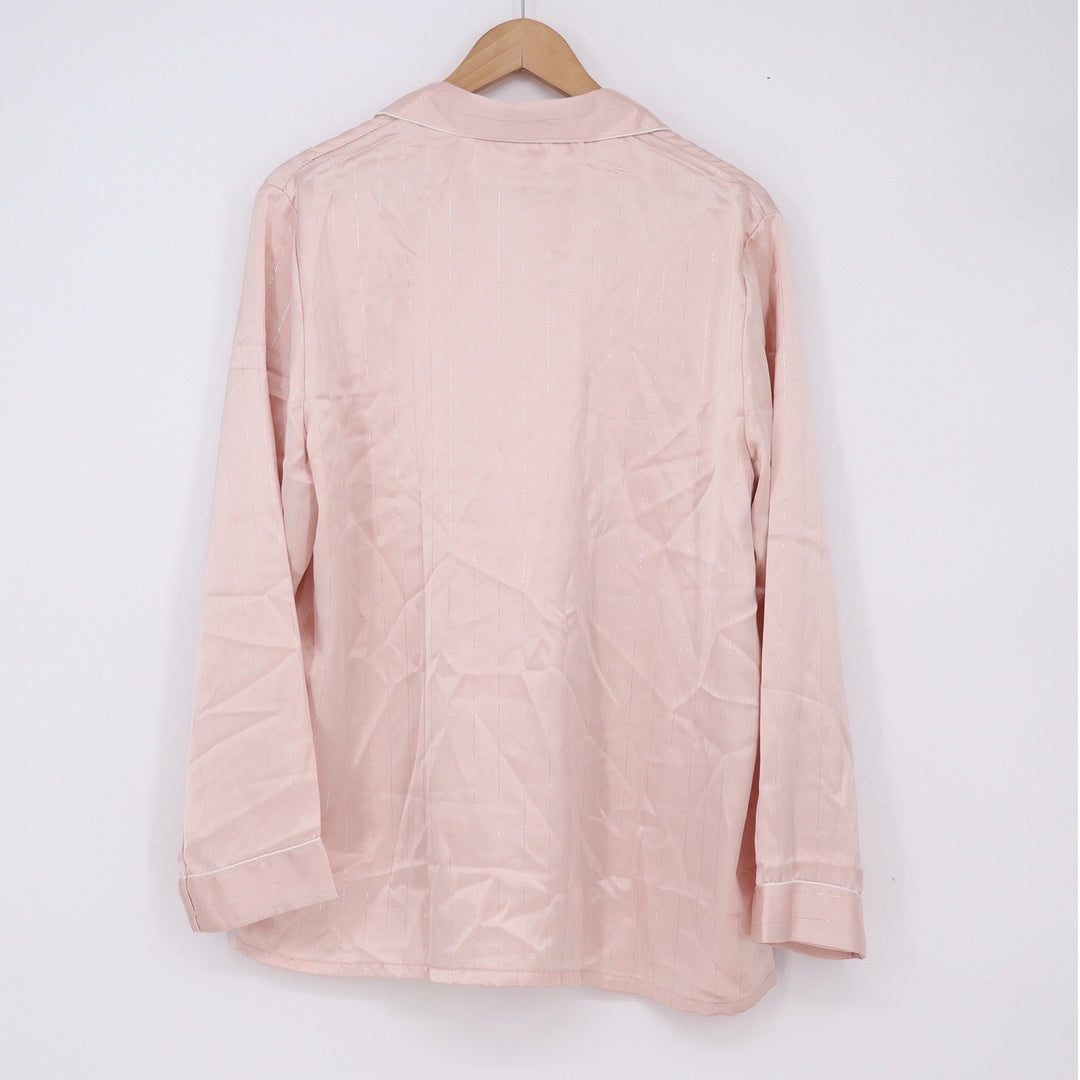 Yimanie Pajama Set Women XL Pinstripe Pink Metallic Button-down Excellent