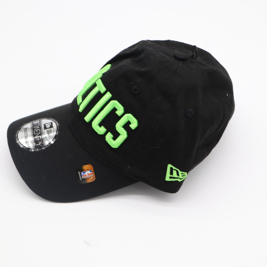 New Era 9TWENTY Boston Celtics Hat Mens Black Neon Green Adjustable NBA