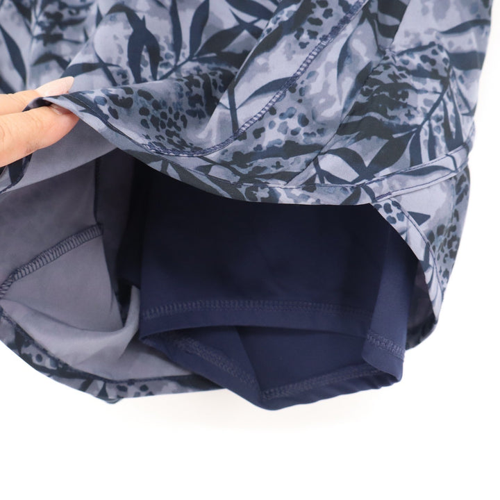 Avia Womens 2-in-1 Running Shorts Navy Grey Botanical Print Size M 8-10 Zip