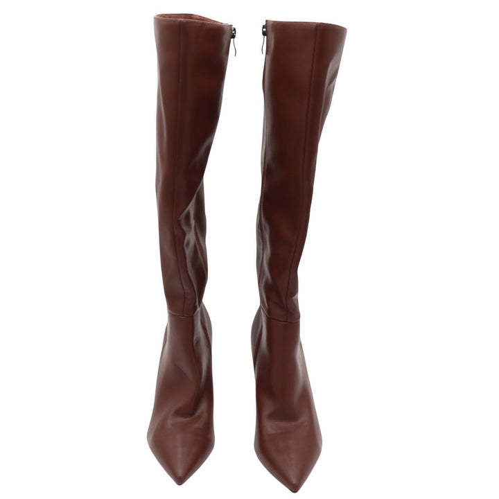 Brown Faux Leather Pointed Toe Stiletto Knee High Boots Size 8.5