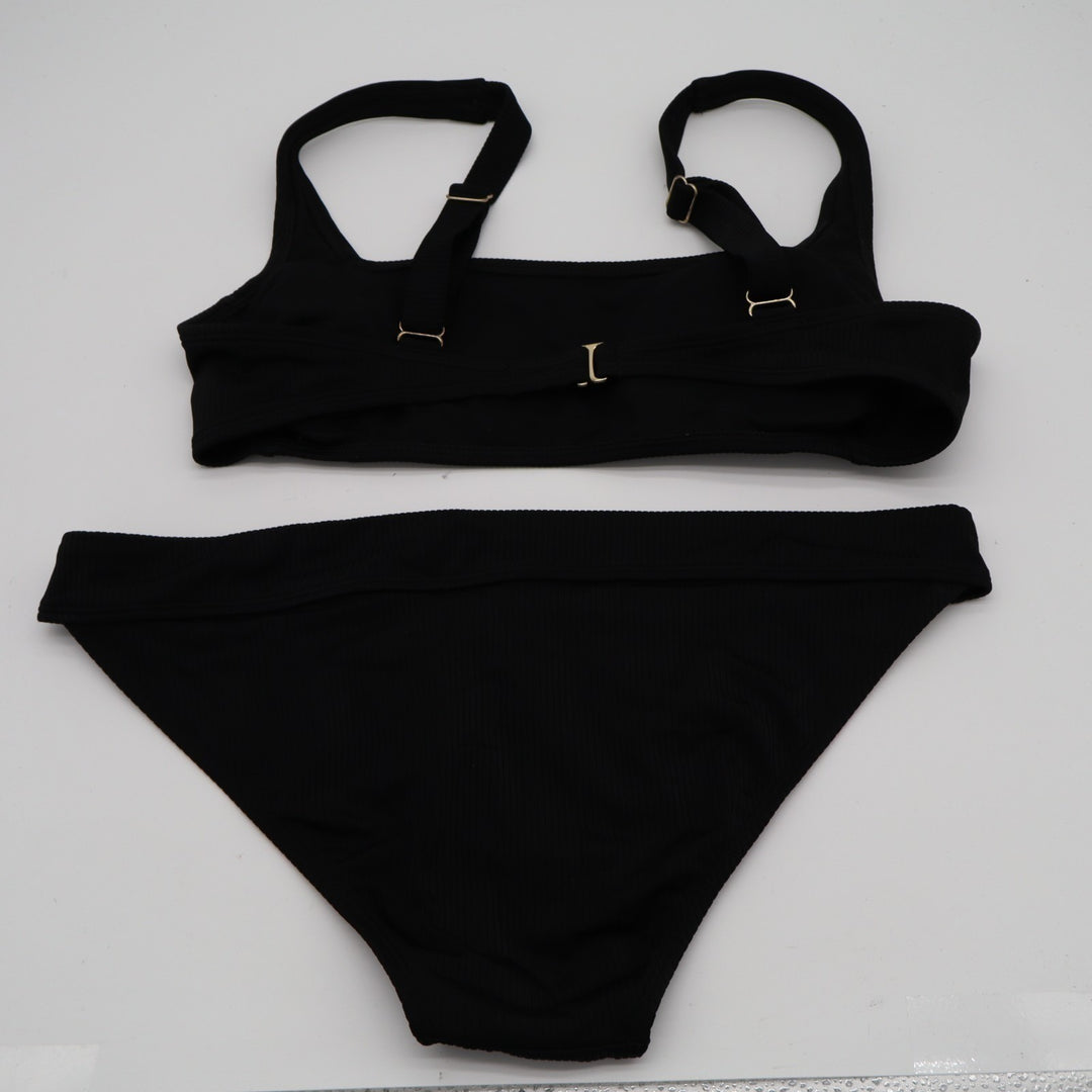 Xhilaration 2 Piece Bikini Set Womens L Black Ribbed Adjustable Strap Swimwear