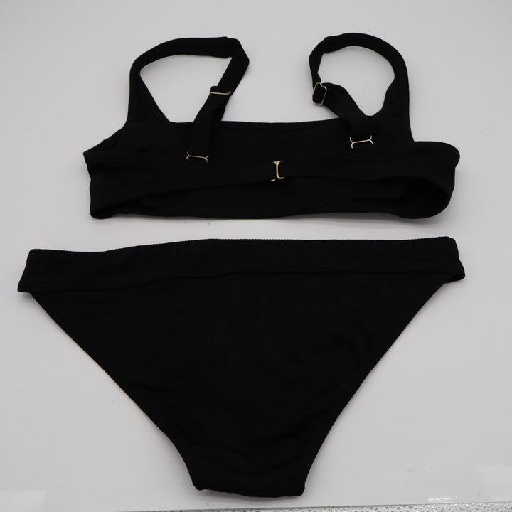Xhilaration 2 Piece Bikini Set Womens L Black Ribbed Adjustable Strap Swimwear