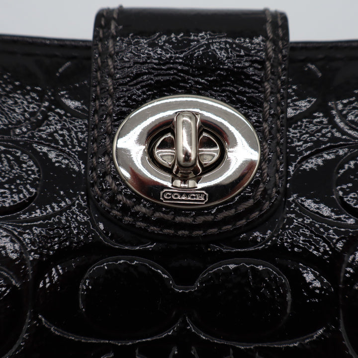 Coach Womens Black Leather Signature Embossed Credit Card Slots Turnlock Wallet
