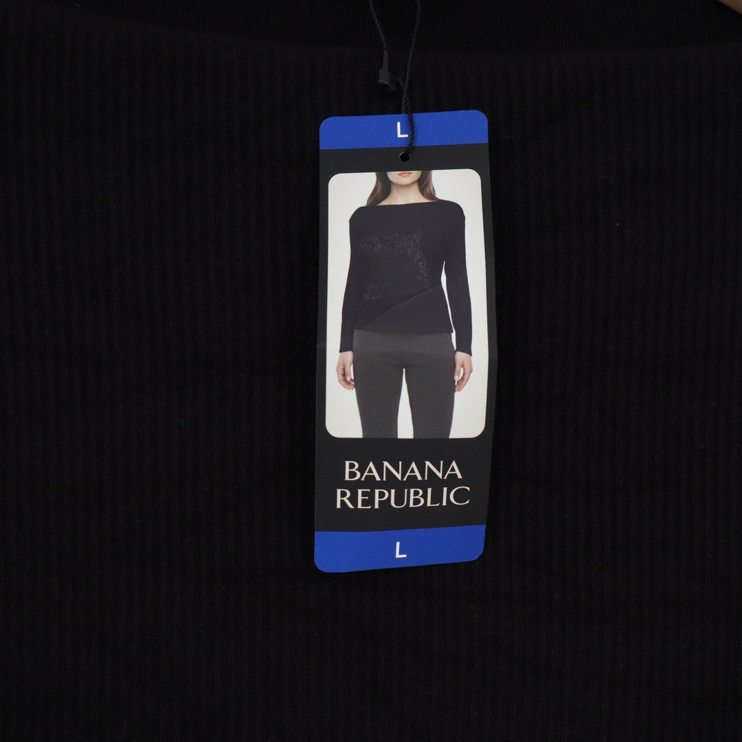 Banana Republic Womens Boat Neck Ribbed Long Sleeve Top Black Large