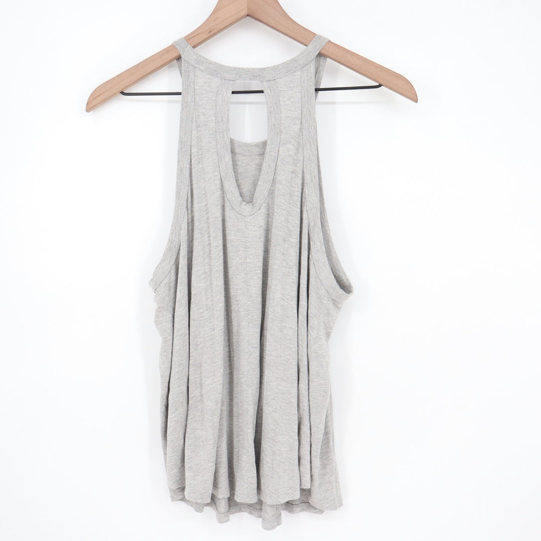 Lush Tank Top Womens Large Heather Gray Keyhole Cutout Detail Back Round Neck