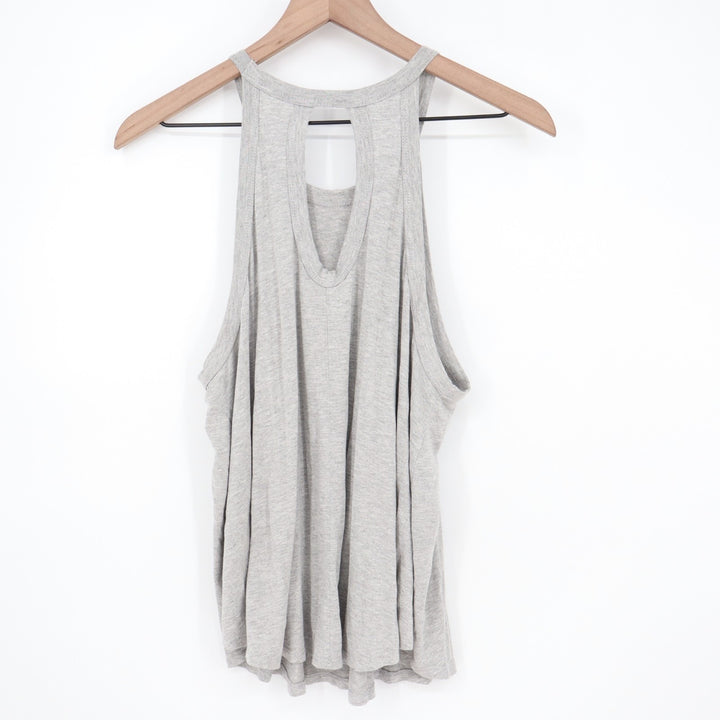 Lush Tank Top Womens Large Heather Gray Keyhole Cutout Detail Back Round Neck