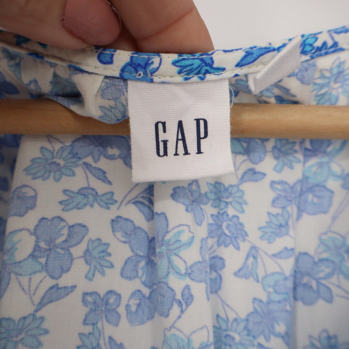 Gap Womens Blue White Floral V-Neck Tiered Mini Dress Size M Rayon Pockets