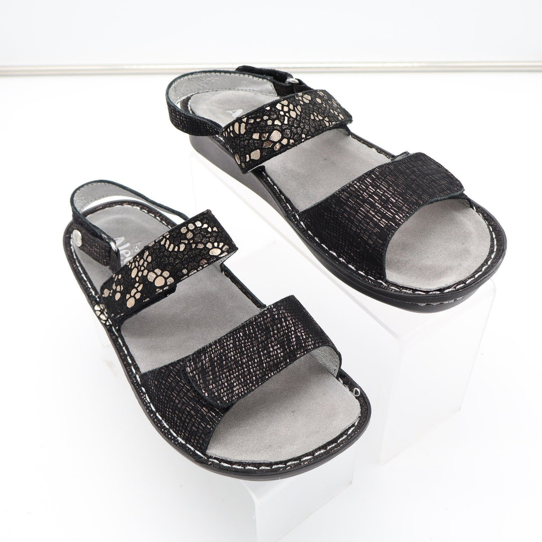 Alegria Verona Black Metallic Leather Slingback Sandals VER-760 Womens Size 38