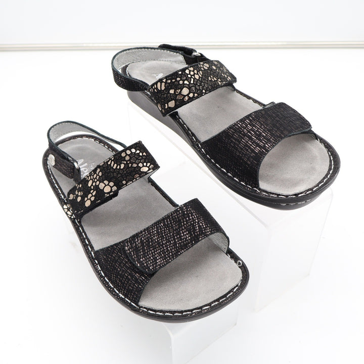 Alegria Verona Black Metallic Leather Slingback Sandals VER-760 Womens Size 38