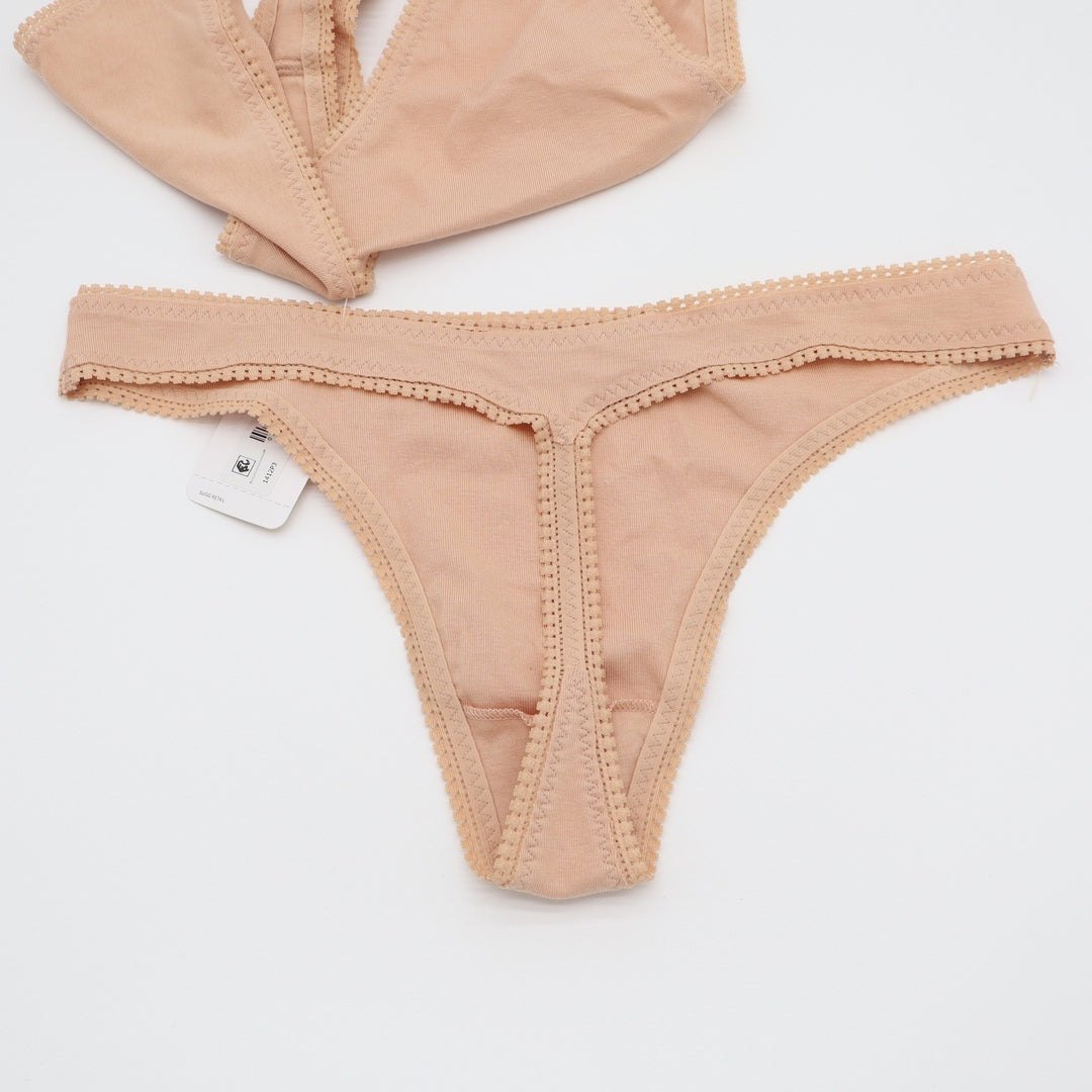 On Gossamer Cabana Cotton Thong Champagne Nude Picot Trim Low Rise M/L