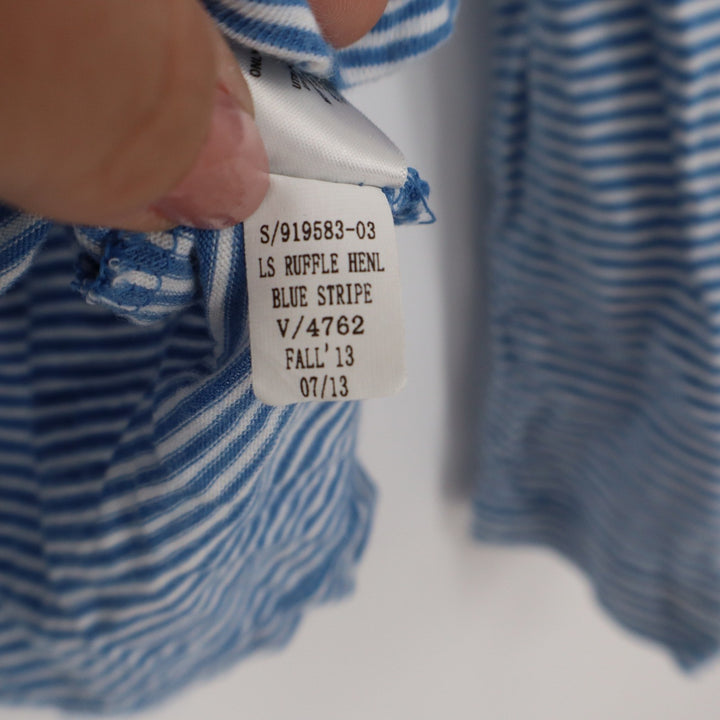 Old Navy Womens Blue White Striped Ruffle Henley Long Sleeve Top Tall Medium