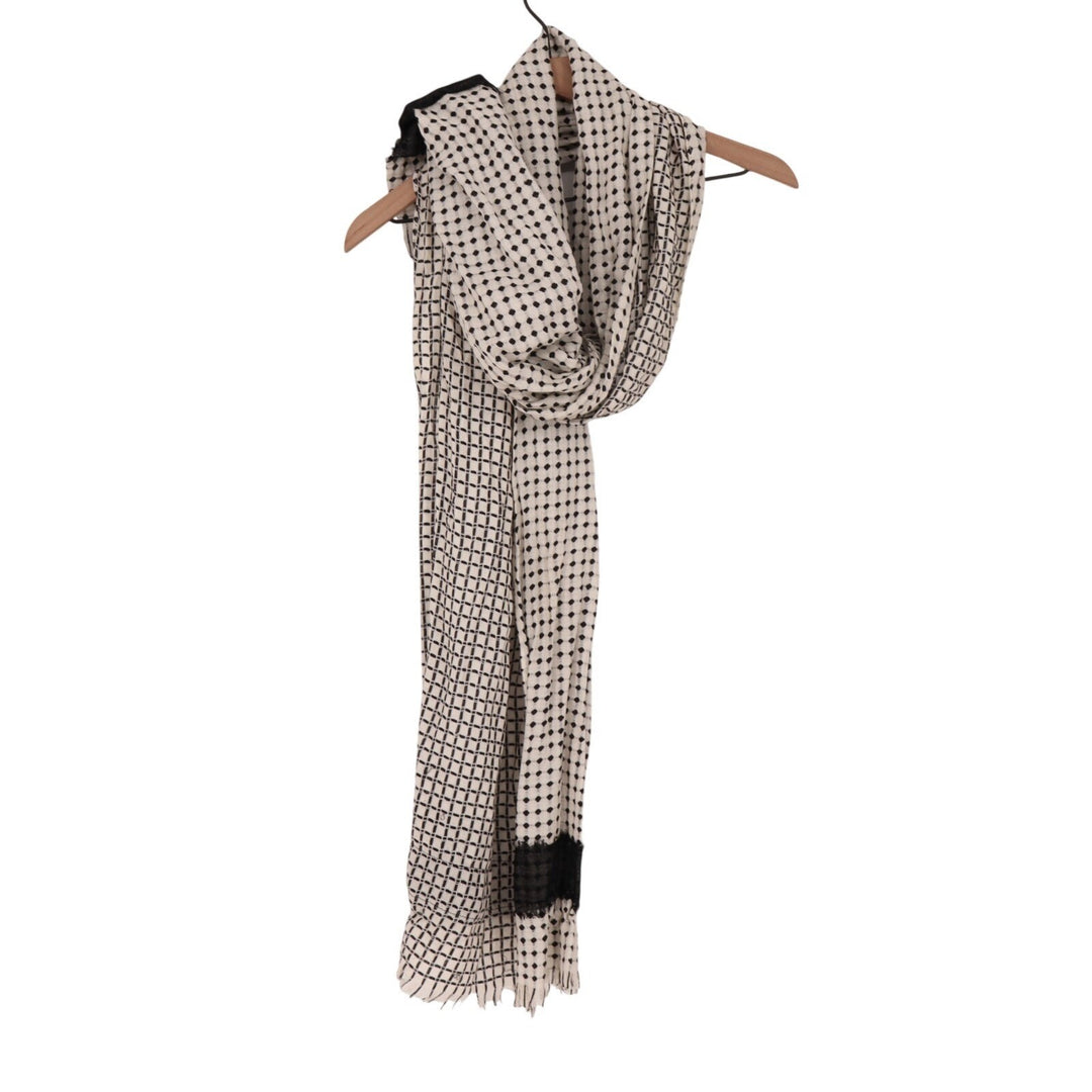 Scarf Womens Black White Check Polka Dot Pattern Fringed Edges Neck Warmer